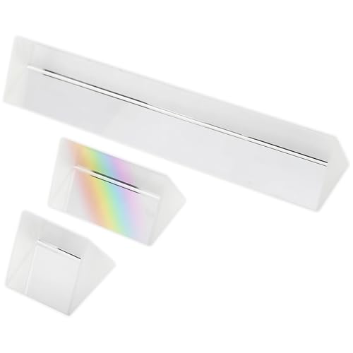 Crystal Prism Set, 3 Pack 1" 2" 3.9" Large Equilateral Triangular Prisms, K9 Optical Glass Rainbow Maker for Photography Light Refraction Physics Teaching Science Experiments Window Suncatcher