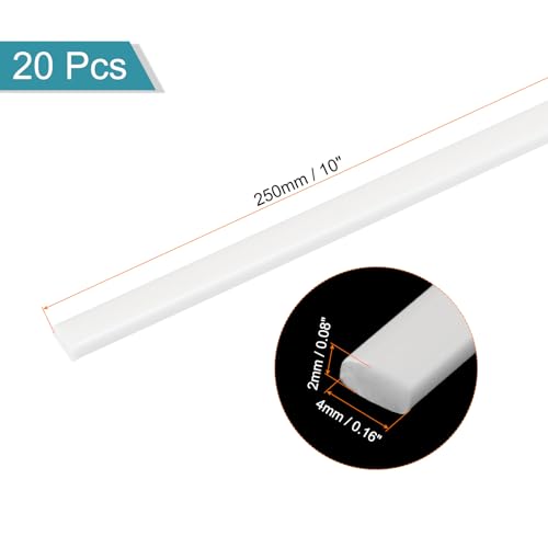 MECCANIXITY 20pcs ABS Rectangle Rod, 2x4x250mm ABS Plastic Stick Solid Bar, White Plastic Rods Assortment Kit for DIY Architectural Model Building Making - size: 2x4x250mm