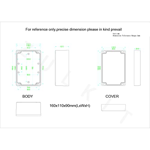 Junction Box, Zulkit Project Box IP65 Waterproof Outdoor Box ABS Plastic Electrical Boxes Electronic Enclosure Black 6.3 x 4.3 x 3.5 inch(160 x 110 x 90 mm)(Pack of 1) - size: 6.3" x 4.3" x 3.5"(Pack of 1)