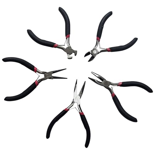 Jewelers Pliers Set, 5Pcs Rubber Handle Hand Pliers, Portable, DIY Essential Tools, for Jewelry Making, Wire Processing, Bead Making, etc.