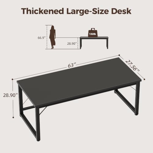 Mericonia 63x28 Inch Computer Desk, 1" Thick Large Office Table, Black - color: Black, size: 63*28,1"T