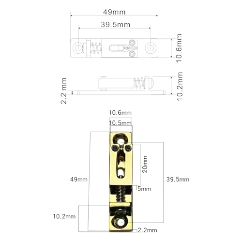 Pack of 6 10.5mm Single String Guitar Bridge Zinc Alloy Individual Fixed Hardtail Bridge for 6 String Electric Guitar Replacement Parts Gold - color: Gold
