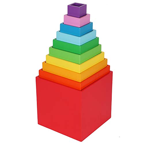 TOWO Wooden Stacking Boxes, Rainbow Nesting Sorting Cups for Toddlers - color: Rainbow Color