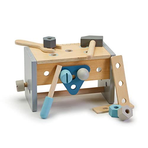 Two's Company Kids 2-in-1 Wood Toolbox/Tool Bench in Gift Box