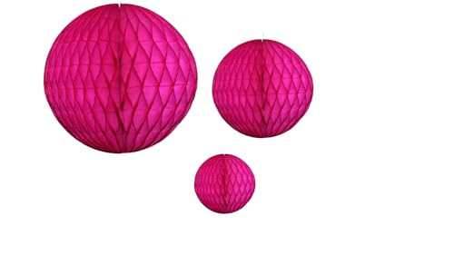Cerise Honeycomb Balls, Set of 3 (12 inch, 8 inch, 5 inch) - color: Cerise