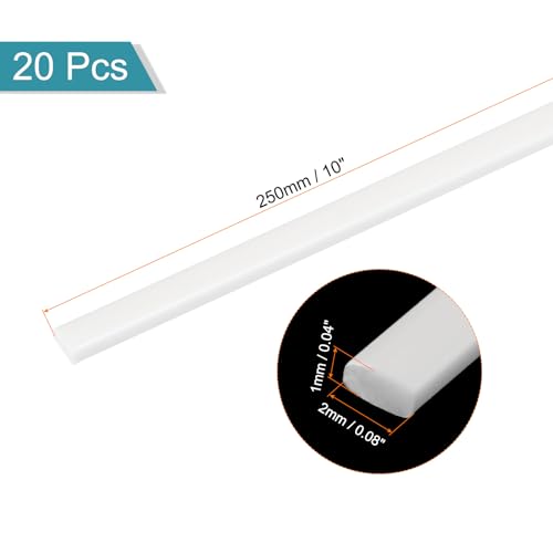 MECCANIXITY 20pcs ABS Rectangle Rod, 1x2x250mm ABS Plastic Stick Solid Bar, White Plastic Rods Assortment Kit for DIY Architectural Model Building Making - size: 1x2x250mm