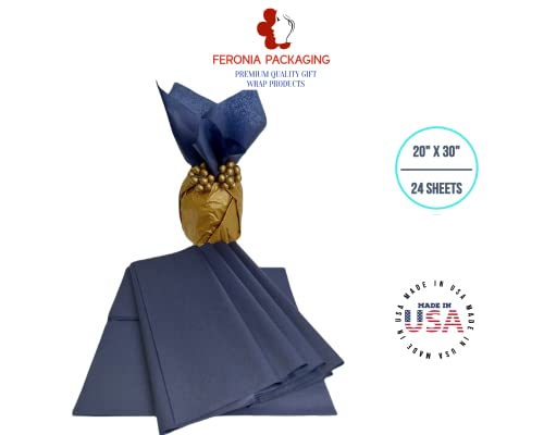 Navy Blue Tissue Paper Squares, Bulk 24 Sheets, Premium Gift Wrap and Art Supplies for Birthdays, Holidays, or Presents by Feronia packaging, Large 20 Inch x 30 Inch - color: NavyBlue
