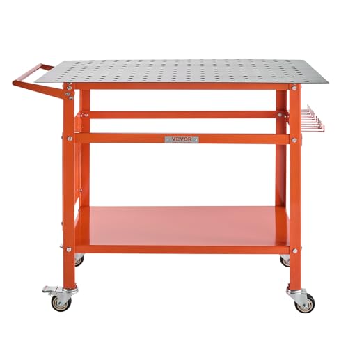 VEVOR Welding Table, 40" x 24" Welding Workbench Table with 800LBS Static Weight Capacity, Movable Steel Work Bench with 4 Wheels (2 with Brake), Double-Layer Storage Board and 5/8-inch Fixture Holes - size: 40.0 x 24.0 x 36.0 inch