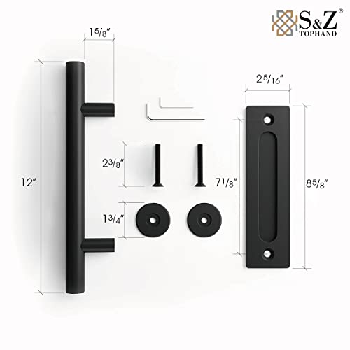 S&Z TOPHAND® 42in x 84in Unfinished British Brace Knotty Barn Door with Sliding Hardware Kit/Solid Wood/Sliding Door/Double Surfaces/A Simple Assembly is Required - size: 42x84in