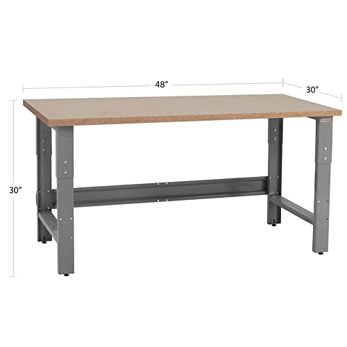 Table & Workbench: 1" Thick Particle Board Top, Height Adjustable Bench - 30" D x 48" L x 30" - 36" H - By BenchPro - size: 30" D x 48" L, style: Particle Board