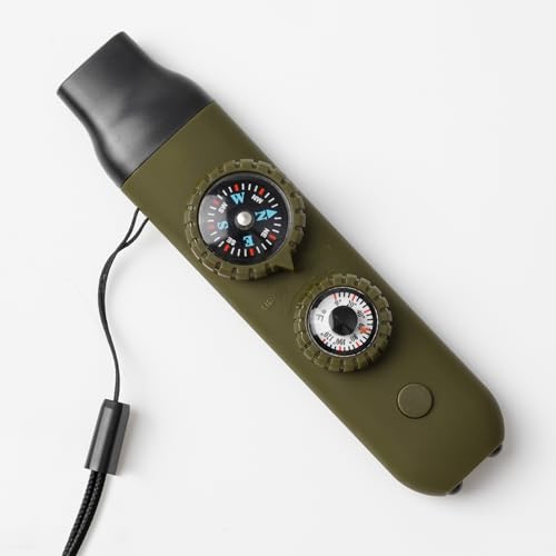 Emergency Survival Safety Whistle,Whistle for Kids with Lanyard,Compass,Thermometer,Ideal for Kayaking, Boating, Hiking, Camping, Climbing - color: Army Green Whistle