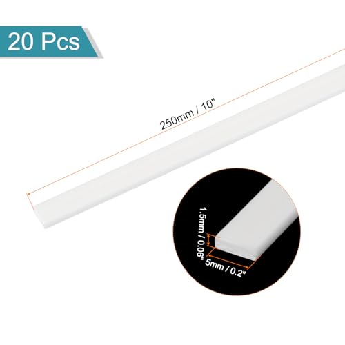 MECCANIXITY 20pcs ABS Rectangle Rod, 1.5x5x250mm ABS Plastic Stick Solid Bar, White Plastic Rods Assortment Kit for DIY Architectural Model Building Making - size: 1.5x5x250mm