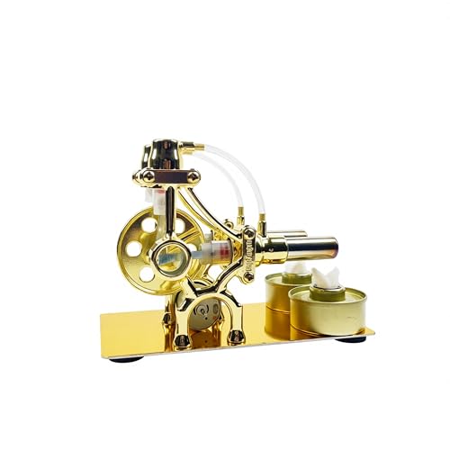 MagicTech Hot Air Stirling Engine Double Cylinder Electricity Power Metal Physics Assembly Model Golden JY43 - size: 6.29 x 3.43 x 4.72 Inch