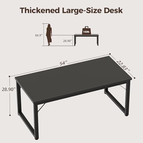 Mericonia 54 Inch Computer Desk, 1" Thick Large Office Table, Black - color: Black, size: 54",1"T