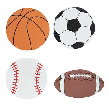 Craft Supply Sports Balls Painted Wood Cutout Shapes - 4 Mini Pieces - Football, Baseball, Soccer Ball, and Basketball Multi