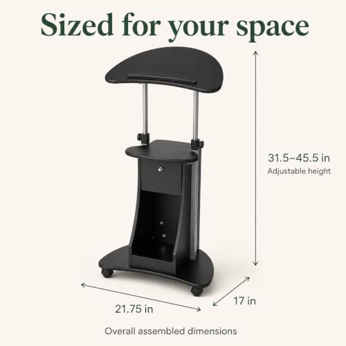 Adjustable Height Rolling Laptop Cart, Sit-to-Stand Desk with Storage - color: Black-n
