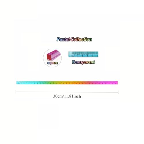 30cm Square Clear Ruler for Stable Drafting Aesthetic Pastel Geometric Math Measuring Tool 11.81 Inch Drafting Stationery