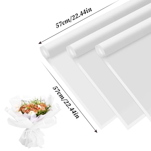 Rumvan Flower Wrapping Paper, 20 Sheets, Waterproof, Floral Bouquet Design, for Wedding, Birthday Gift, DIY Florist Supplies (Translucent white) (Translucent white, 20 Sheets) - color: Translucent white, size: 20 Sheets