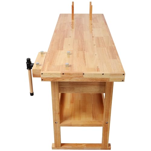 60" Wood Workbench with 4 Storage Drawers, Heavy Duty 330 lbs Work Table - color: Natural-c