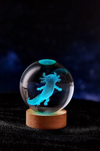 3D Axolotl Crystal Ball Lamp with Remote Control, 3.15 inch Crystal Night Light with Wooden Base 16 Colors Change, Glass Figurine Lamp Gift for Girls Boys Wife Girlfriend Mom (Axolotl B) - color: Axolotl B