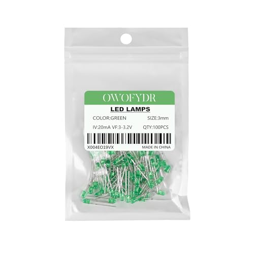 100PCS 3mm Green Diffused LED Diodes, Through-Hole Indicator Lights - color: GREEN, size: 3MM