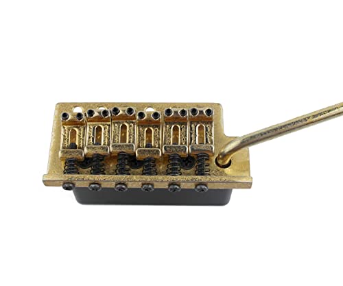 Guyker Tremolo Bridge Vintage Bent Steel Saddles and Zinc Block Compatible with Start ST Electric Guitar (GG-1004, Gold Old) - color: Zinc Block, Gold Old