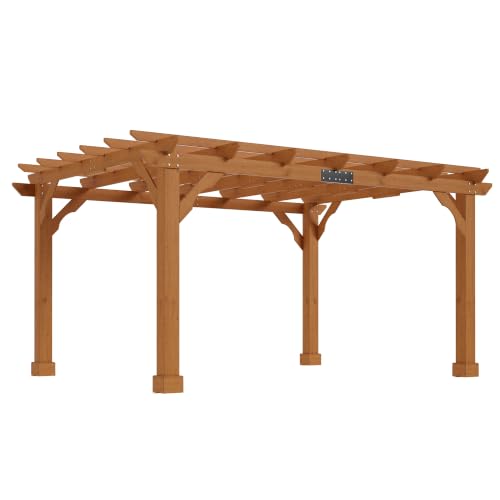 Jocisland 10x12 FT Premium Cedar Wood Pergola with Trellis Roof & Stakes - size: 10x12 FT