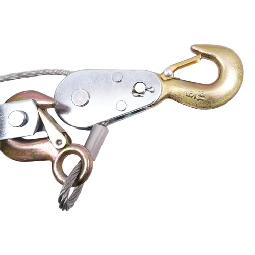 Come Along Winch Heavy Duty Cable Winch Puller with 3 Hooks & 2 Gears, Automotive Hoist Cable Puller Power Puller Kit – 5 Capacity Winch - size: 5 Ton