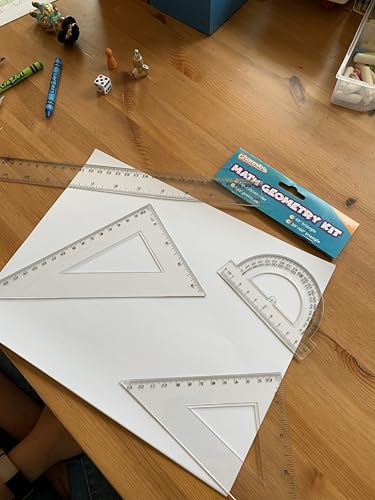 Channie's Math Ruler Kit Geometry Set - High School Supplies with 12 Inch Ruler, 180° Protractor, 45° and 30°/60° Triangles - Clear Drafting Tools for Elementary, Middle, and High School Students