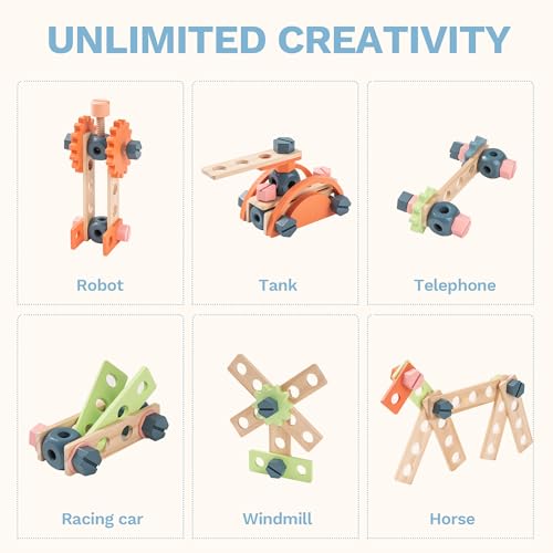 ROBUD Wooden Play Tool Workbench Set for Kids, Construction Toy Bench