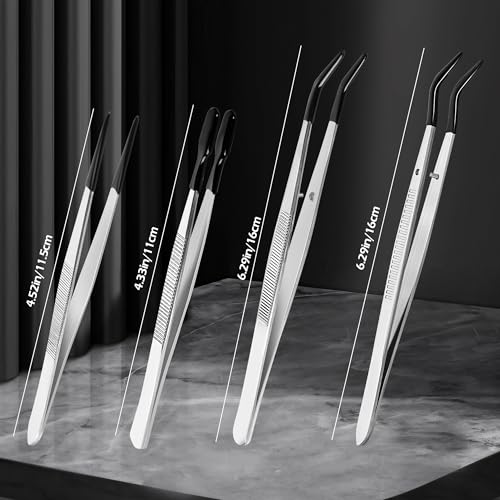 4 Pcs Tweezers with Rubber Tips Set - PVC Coated Precision Tweezers for Crafting, Jewelry, Electronics, and Lab Work