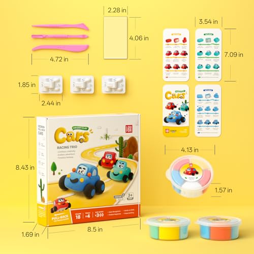 Air Dry Clay Kit for Kids - 3 Boxes Pull Back Car Making - color: Racine Trio