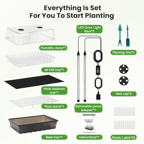 BAOSHISHAN Seed Starter Tray with Grow Light - 60 Cells Self-Watering
