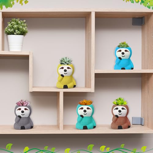 Pasimy 6 Set Ceramics to Paint DIY Succulent Planter Pots, Sloth - style: Sloth