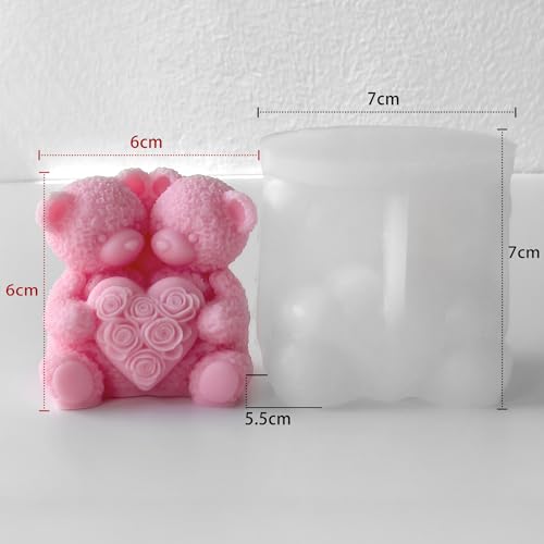 Rose Bear Heart Cylinder Candle & Resin Mold - Resin Casting Silicone Molds for Home Decor & Candle Making Wave Spiral Mold - color: jh-bear-5439