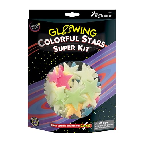 Great Explorations: Colorful Stars Super Kit, Glow In The Dark Ceiling Stars. 150 Pieces in an assortment of sizes and colors