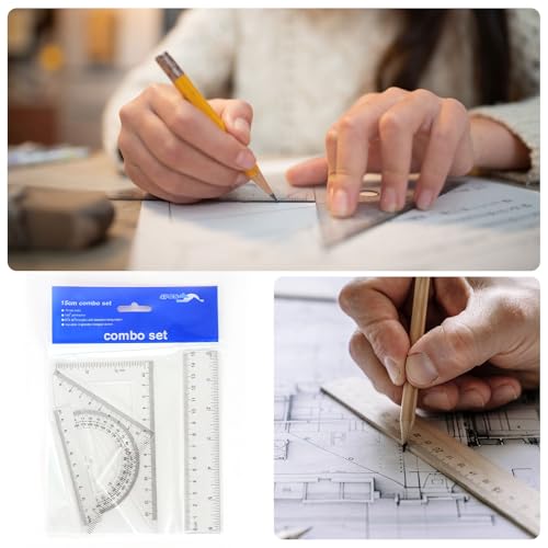 HARFINGTON 4pcs Triangular Ruler Set 30cm Plastic Metric Inch Geometric Protractor Triangle Engineering Scale Drafting Ruler Kit for Office Home - size: 30cm