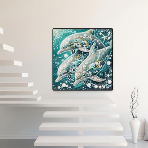 BSNRCH Dolphin Diamond Art Kits for Adults Beginner,5D Diamond Painting Kits for Dolphin Family,DIY Special Shape Gem Painting Crystal Rhinestones Crafts Art Kits,Home Wall Decor 12X12Inch - color: Dolphin
