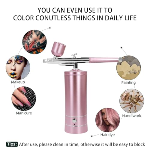 Airbrush Kit Air Brush Kit With Air Compressor Nail Charms Wireless Air Brush for Barber, Nail Art,Makeup, Model Painting (Pink) - color: Pink
