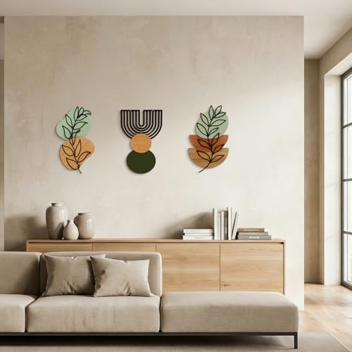 Wenqik Set of 3 Boho Wall Art Decor 3D Wood & Metal - style: Sage Green Style