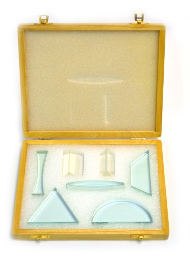 EISCO Glass Prisms & Lenses Set, 7 Pieces - Transparent, 13mm Thick - All Faces Fully Polished - Includes Wooden Storage Box