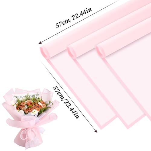 Rumvan Flower Wrapping Paper, 20 Sheets, Waterproof, Floral Bouquet Design, for Wedding, Birthday Gift, DIY Florist Supplies (Translucent white) (Pink colour, 20 Sheets) - color: Pink colour, size: 20 Sheets