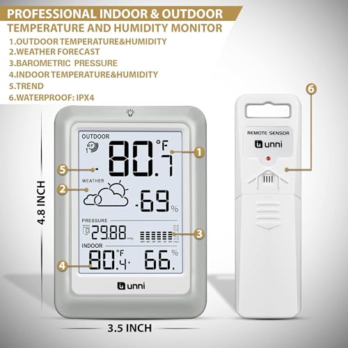 Indoor Outdoor Thermometer Wireless Weather Station 330ft Sensor - color: White+Grey