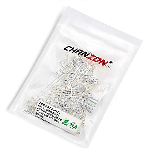 CHANZON 100 pcs 3mm Warm White LED Diode Lights(DC 3V 20mA) - color: H) Warm White (100pcs)