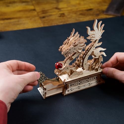 UGEARS Wood Dragon 3D Puzzle – 3D Wooden Puzzles for Adults, Wooden Models for Adults to Build, Mechanical Puzzle Box with Hidden Compartment, DIY Model Kit, Brain Teaser, Unique Chinese Dragon Gift