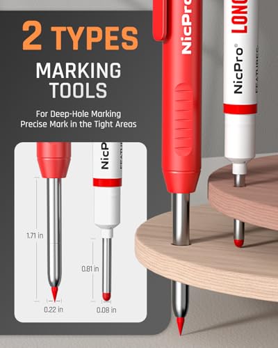 Nicpro CP1000 Carpenter Pencils with Sharpener, 2 Pack - color: Black, Red, Yellow, Green, Blue, White, size: 2 Pack