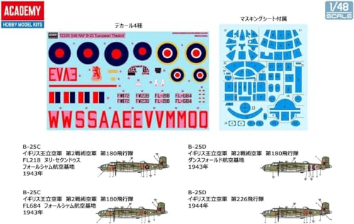 Academy 12339 1/48 British Air Force European Front B-25C/D Plastic Model, Molded Color