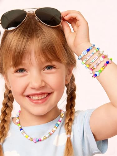 MINIMISSMIANYC 594PCS Bead Bracelet Making Kit for Kids,Colorful Pony Beads Pearl Shell Flower Evil Eyes Star Carft Friendship Bracelet Necklace Jewelry Making Supplies Kit Gifts for Boys Girls Women - color: Multicolor