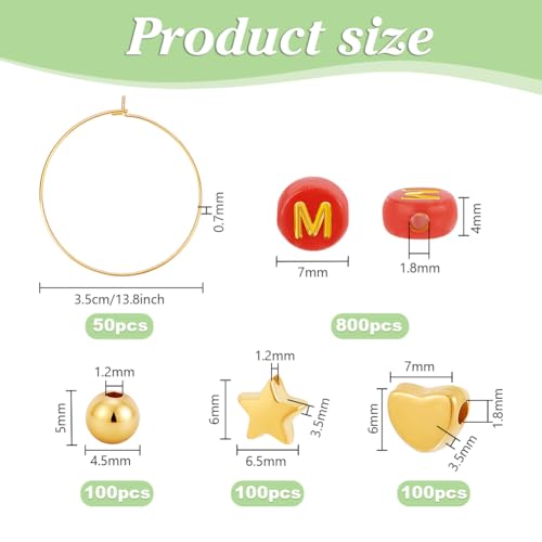PH PandaHall 50 Sets Personalized Wine Glass Charms, Wine Glass Markers Drink Glass Identifiers Golden Stainless Steel Rings Colorful Letter Beads Spacer Beads for Party Bridal Shower Wedding Festival