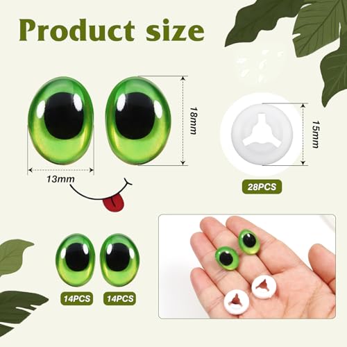 TOAOB 28pcs Plastic Safety Eyes with Washers Green Oval 13 x 18mm Stuffed Animals Craft Doll Eyes for DIY Amigurumis Crochet Animals Puppet Making - color: Green